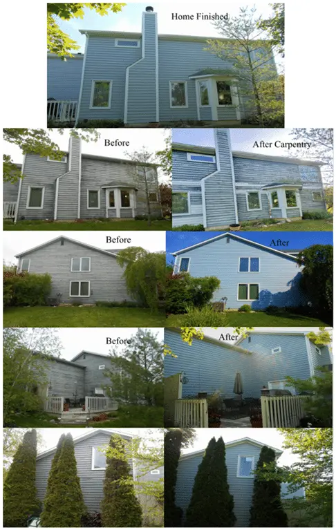 Exterior painting before-and-after collage.