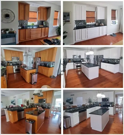 Kitchen cabinet painting before and after — the Reed project.