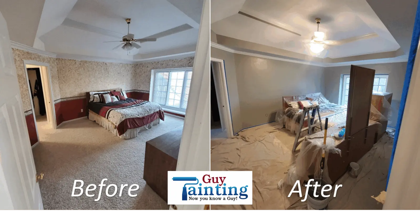 Faux painting and wallpaper removal before and after.