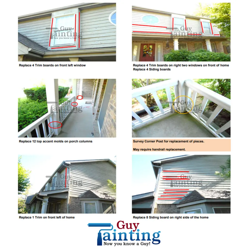 Carpenters sheet showing wood replacement on exterior of home