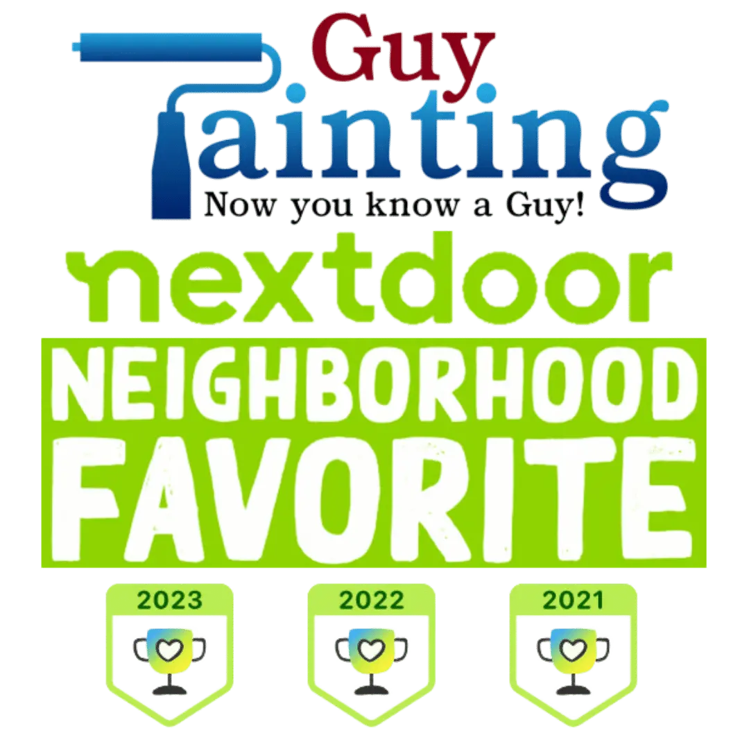 Nextdoor Neighborhood Favorite badge for Guy Painting with trophies for 2021, 2022 and 2023