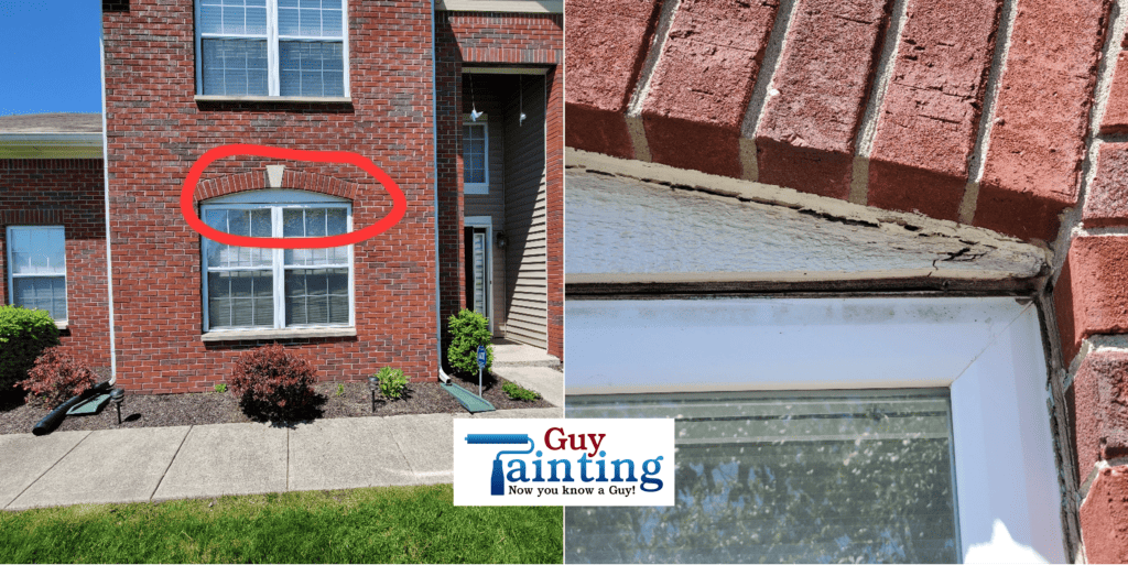 Wood rot on window trim before Guy Painting wood replacement in Fishers