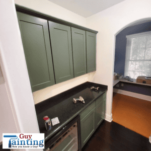 Butler's pantry cabinets painted in green PPG Lottery Winnings