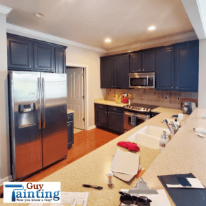 Blue painted cabinets in Fishers using Sherwin Williams Naval on kitchen cabinets