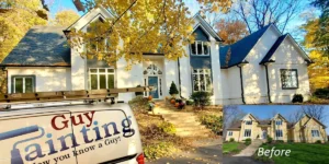 Before and after painted white home with gray trim