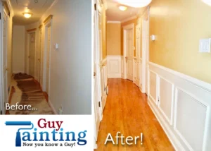 Hallway with wainscoting paneling picture frame moulding installed
