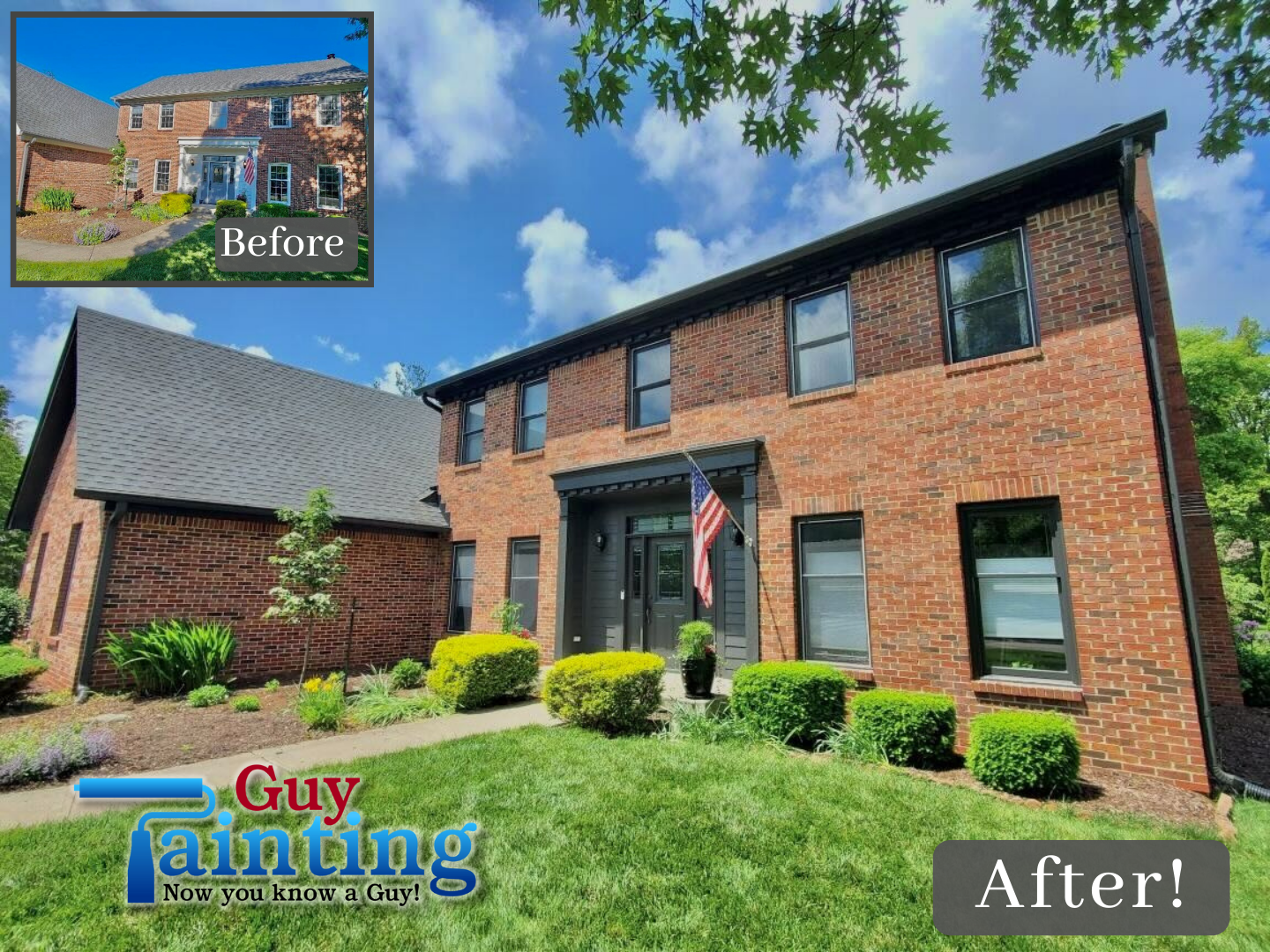 Exterior Painting Black or Dark Gray with Brick Geist Indianapolis Painters Guy Painting SW Iron Ore Before and After