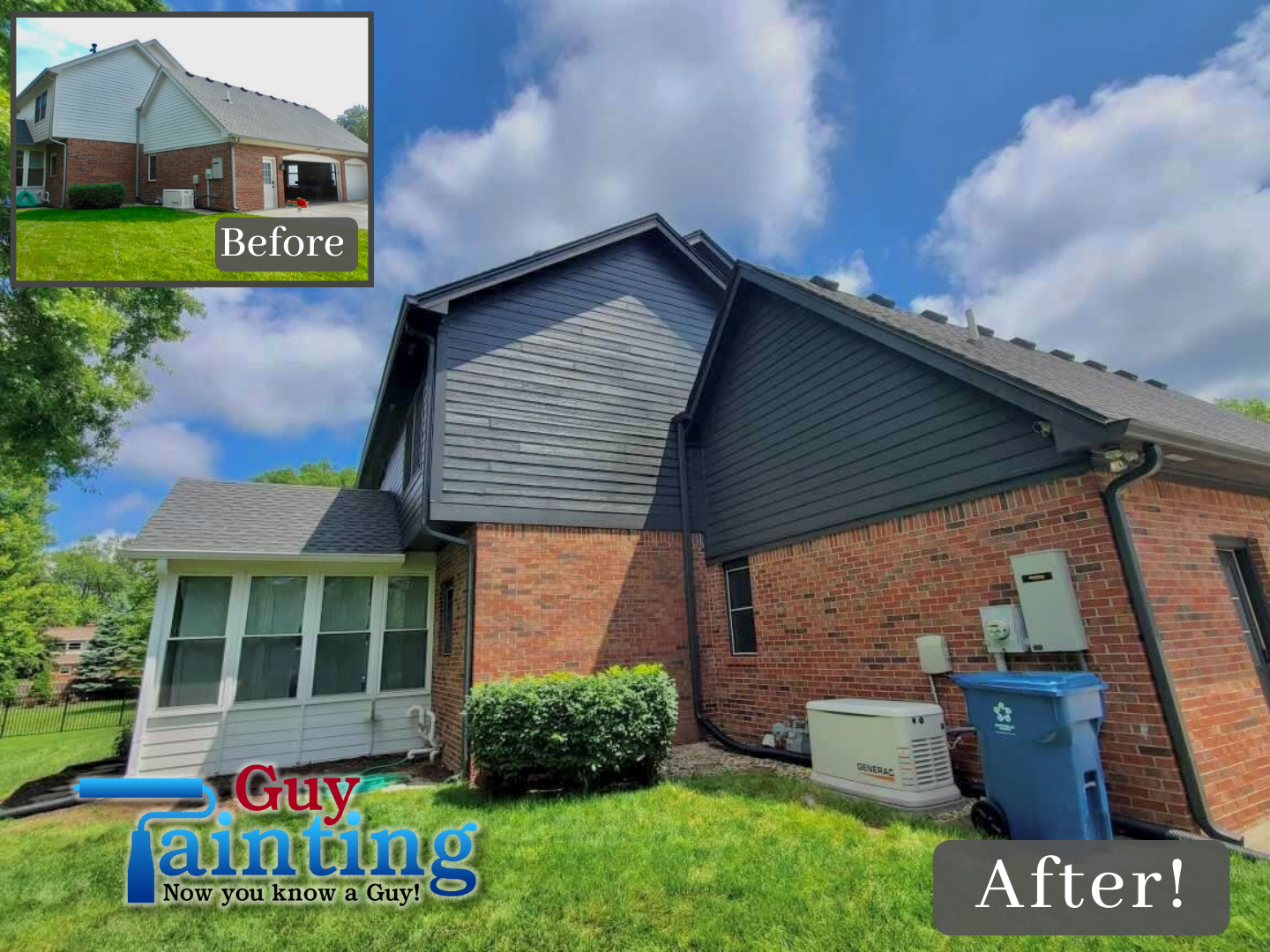 Exterior Painting Black or Dark Gray with Brick Geist Indianapolis Painters Guy Painting SW Iron Ore with White Sunroom