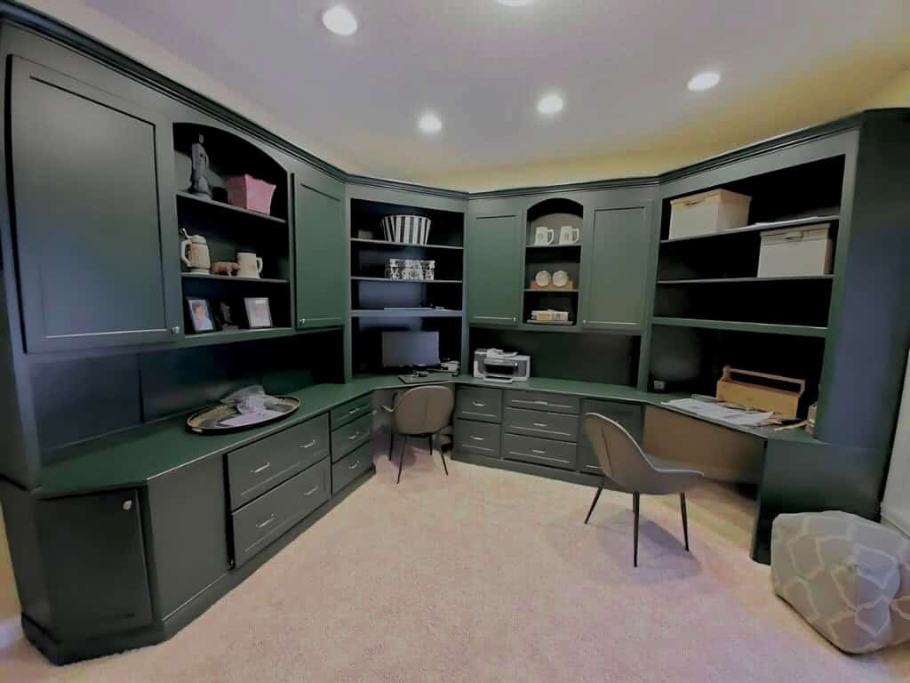Painted Built In Cabinets Green Office Cabinets Carmel Guy Painting