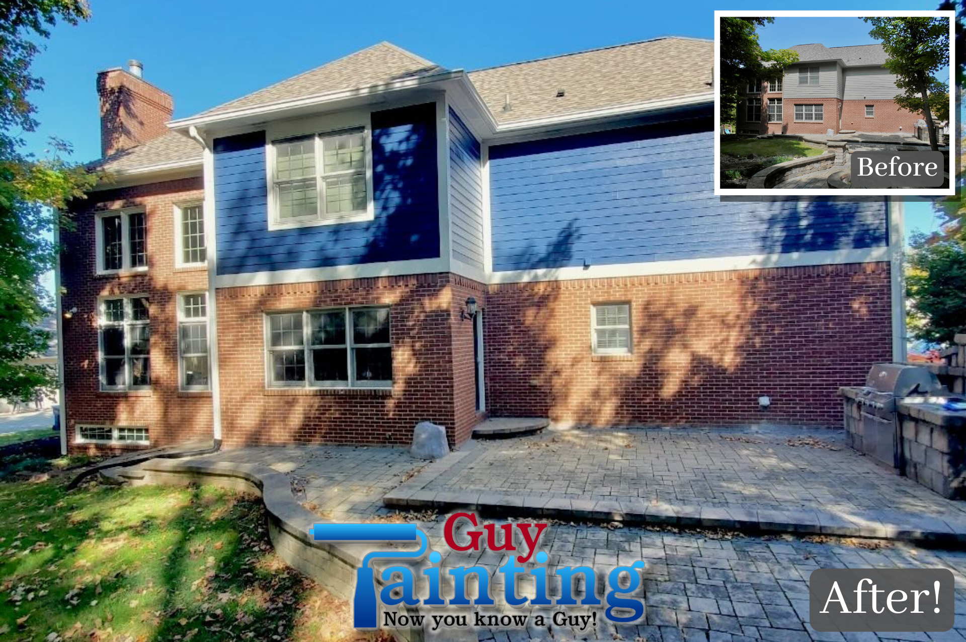 Home Painters Geist Indianapolis Brick House Sherwin Williams Naval with Red Brick and Pearly White Trim by Guy Painting (4)