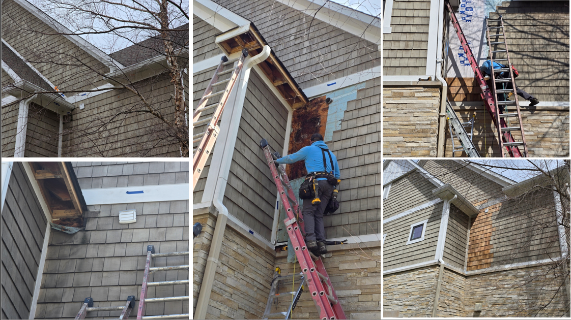 Wood inspection repair of rotted wood no flashing exterior carpentry Wood inspection repair of rotted wood no flashing exterior carpentry